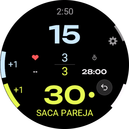 Reloj Garmin contando: rivales 15, nosotros 30