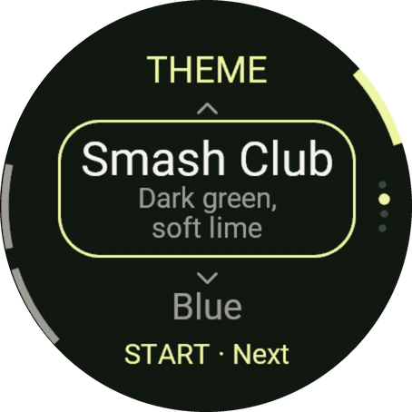 Garmin watch choosing a theme, Smash Club selected