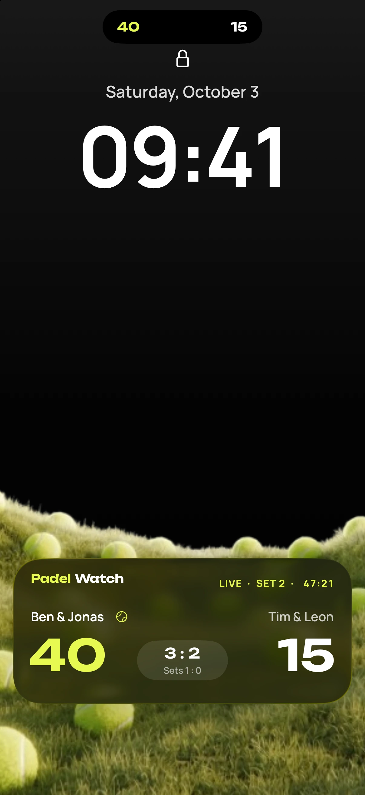 iPhone Lock Screen with the Padel Watch Live Activity