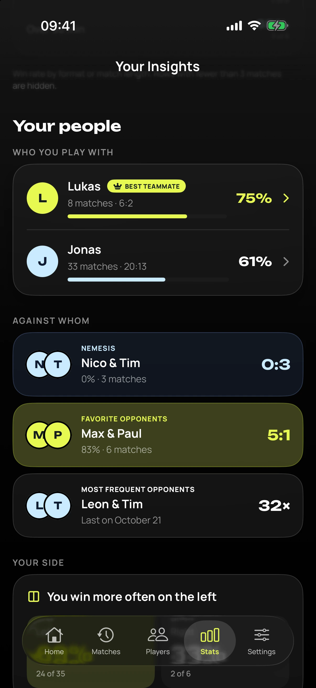 iPhone showing teammates and opponents