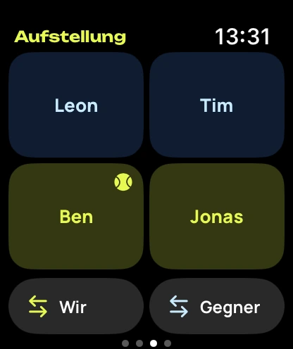 Apple Watch mit der Aufstellung von vier Spielern