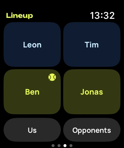 Apple Watch with a lineup of four players