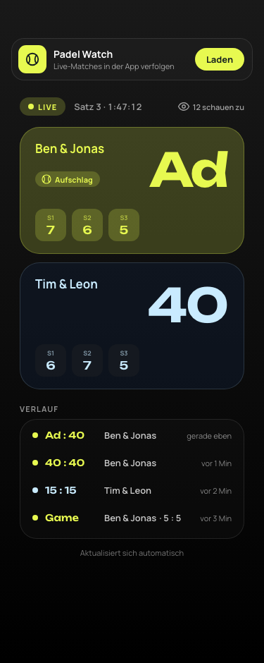 Viewer page in the browser with the live score